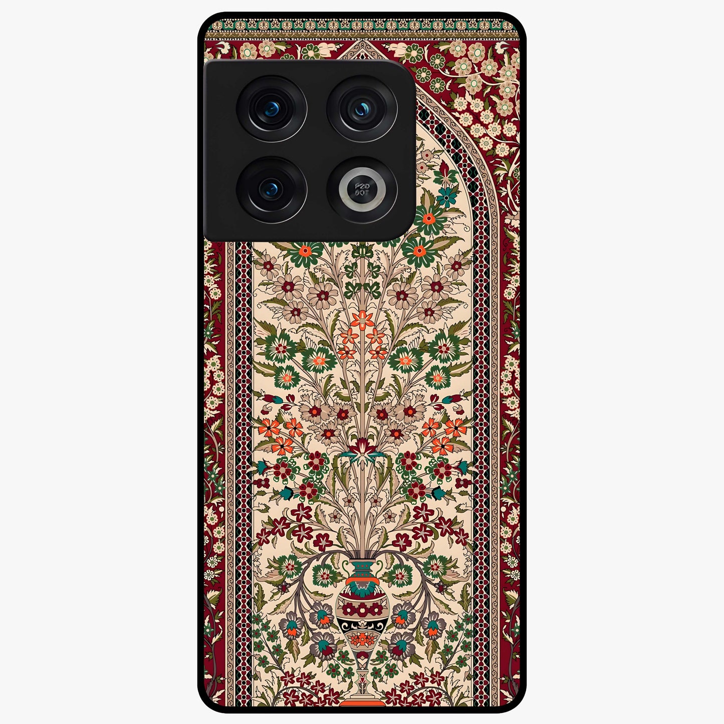 Persian Inspired Glass Case showing flat back view with ornate Persian style pattern artwork and glossy glass finish.