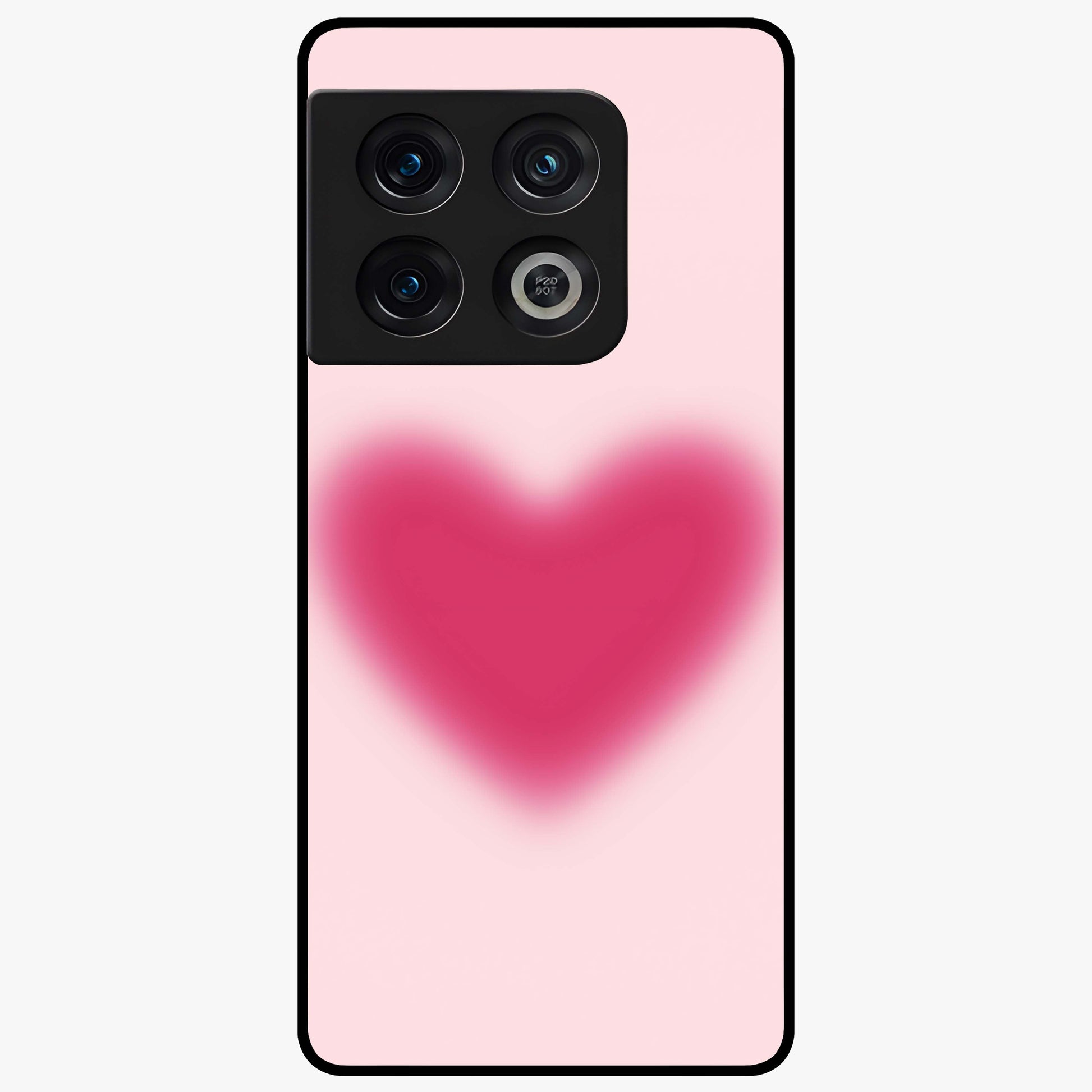 Pink Aura Heart Glass Case showing flat back view with glowing heart artwork and glossy glass finish.