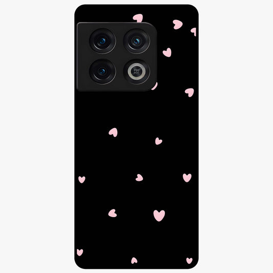 Pink Love Drops Glass Case showing flat back view with playful pink heart drops artwork and glossy glass finish.