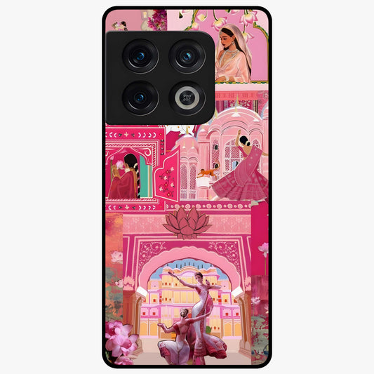 Pink Palace Muse Glass Case showing flat back view with elegant palace inspired artwork and glossy glass finish.