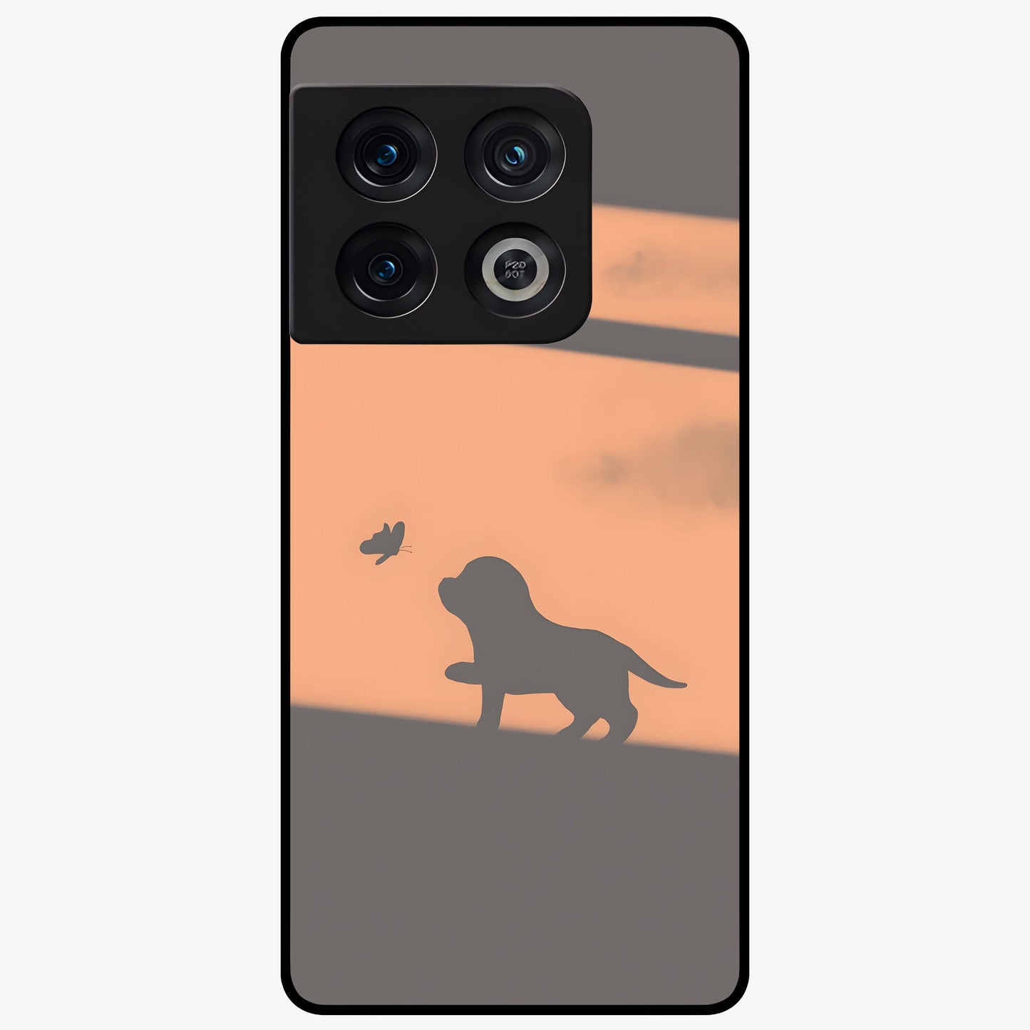 Puppy Shadow Art Glass Case showing flat back view with cute puppy shadow style artwork and glossy glass finish.