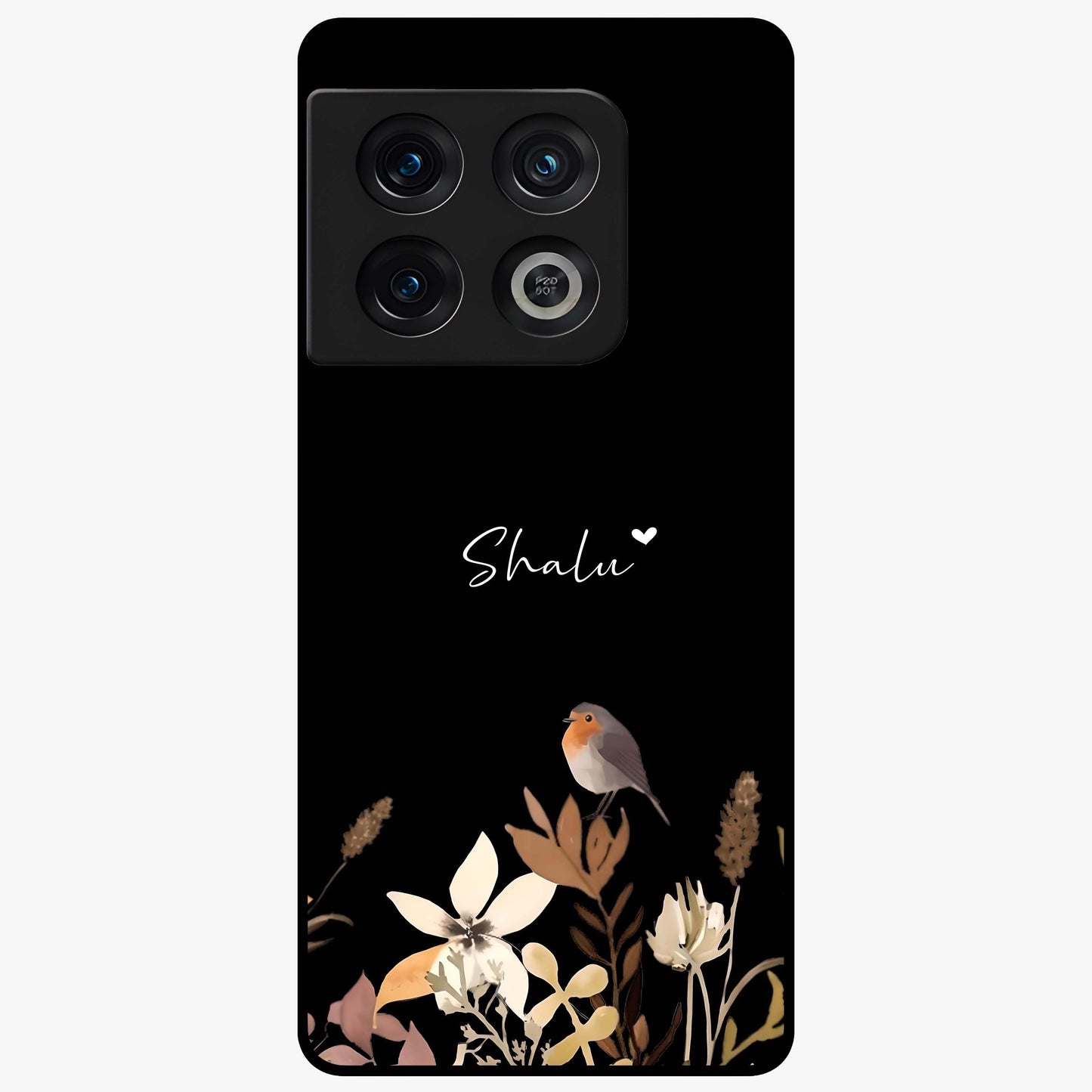 Quiet Garden Tune Custom Name Glass Case showing flat back view with peaceful garden artwork and personalized name design.