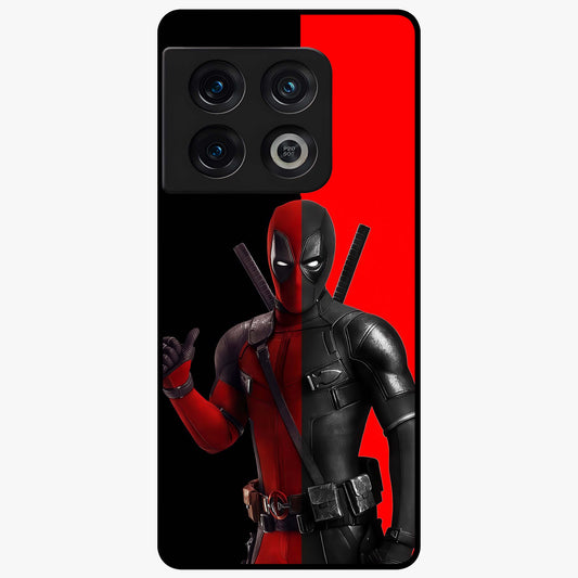 Red & Black Deadpool Theme Glass Case showing flat back view with bold comic inspired artwork and glossy glass finish.