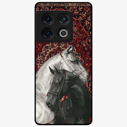 Regal Stallion Tapestry Glass Case showing flat back view with majestic horse tapestry artwork and glossy glass finish.