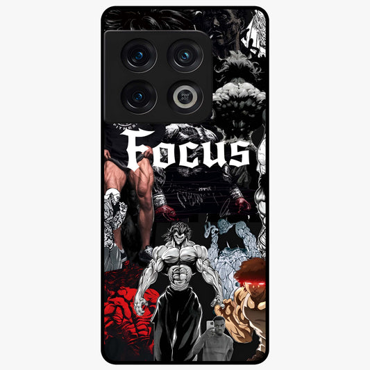Relentless Power Focus Glass Case showing flat back view with motivational typography artwork and glossy glass finish.