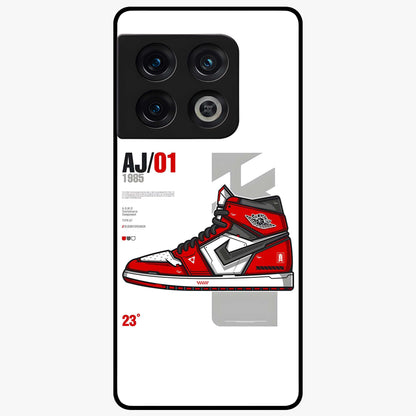 Retro Sneaker Blueprint Glass Case showing flat back view with sneaker blueprint style artwork and glossy glass finish.