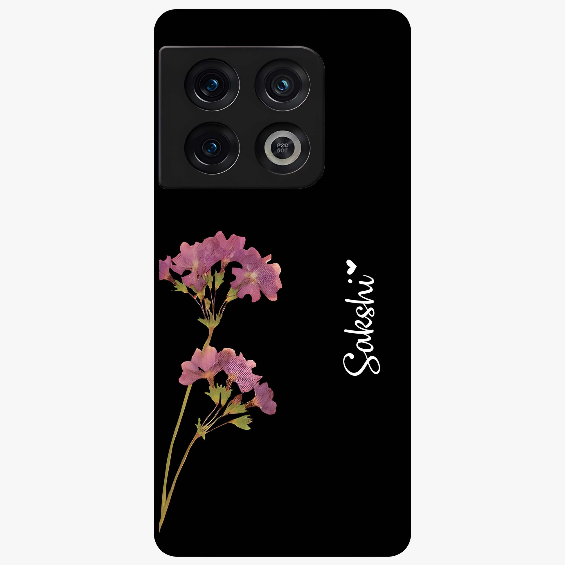 Riching Lavender Flower Custom Name Glass Case showing flat back view with lavender floral artwork and personalized name design.