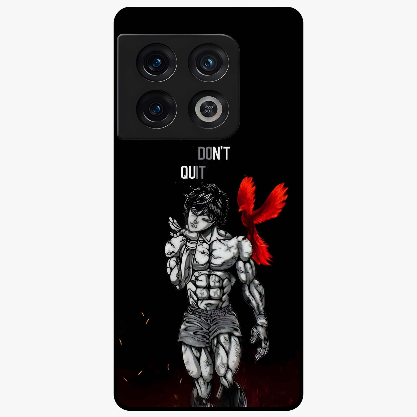Rise Beyond Limits Glass Case showing flat back view with motivational typography artwork and glossy glass finish.