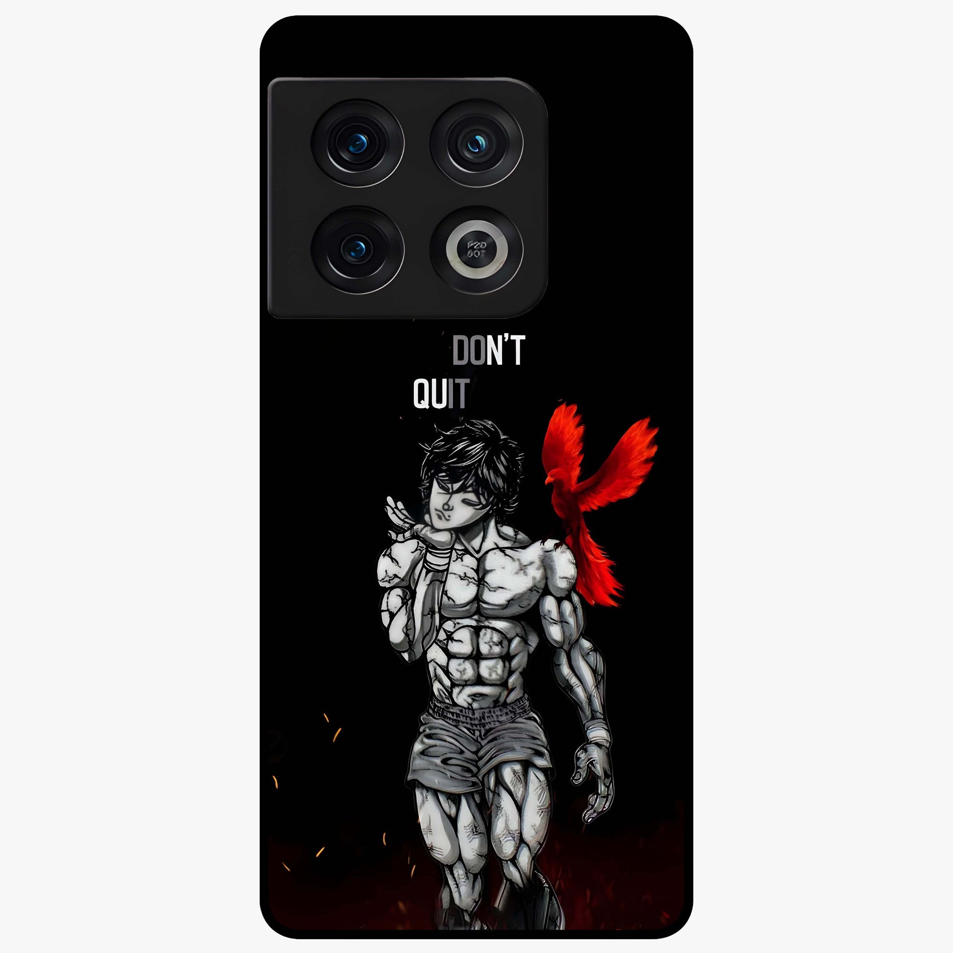 Rise Beyond Limits Glass Case showing flat back view with motivational typography artwork and glossy glass finish.