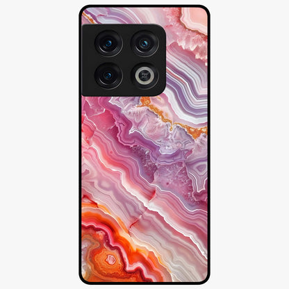 Rose Quartz Marble Glass Case showing flat back view with pink marble quartz texture artwork and glossy glass finish.