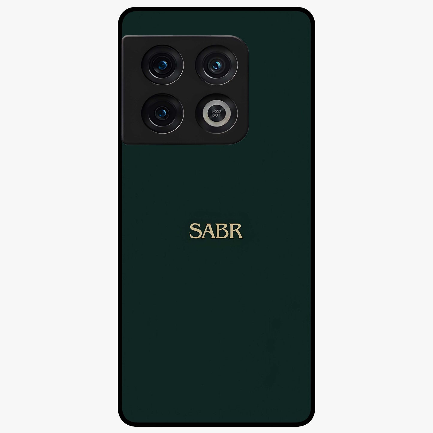 Sabr Minimal Patience Glass Case showing flat back view with minimalist typography artwork and glossy glass finish.