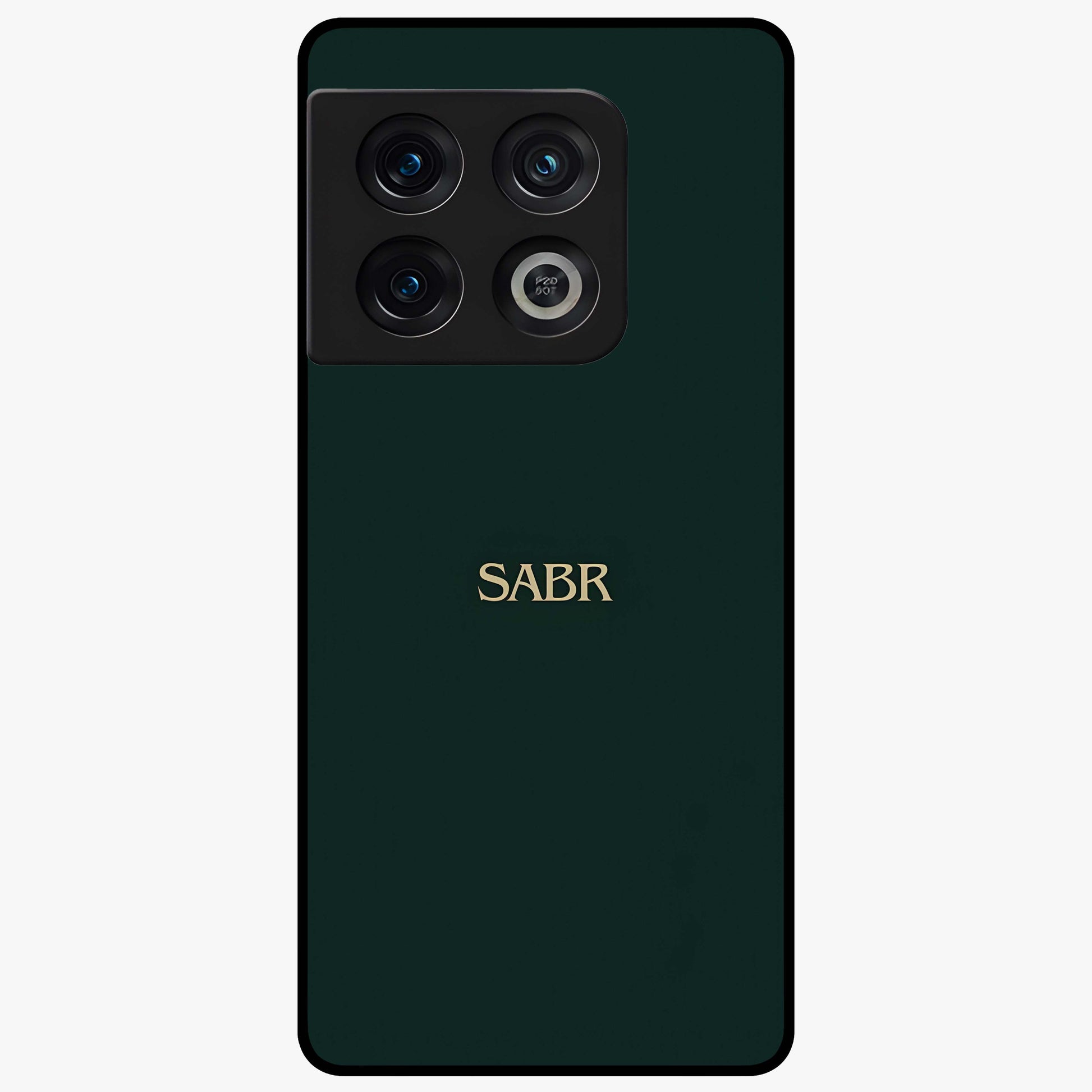 Sabr Minimal Patience Glass Case showing flat back view with minimalist typography artwork and glossy glass finish.