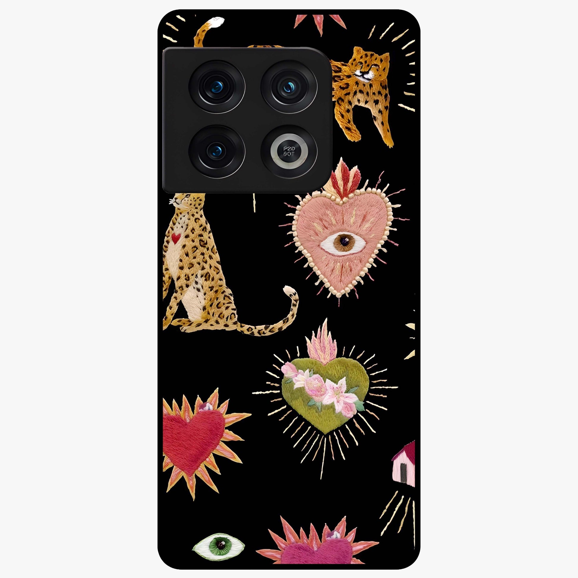 Sacred Jungle Heart Glass Case showing flat back view with jungle inspired heart artwork and glossy glass finish.
