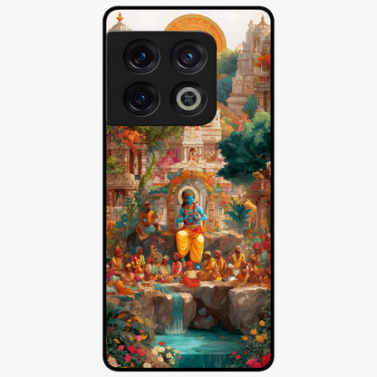 Sacred Sunlight Gods Glass Case showing flat back view with divine sunlight themed artwork and glossy glass finish.