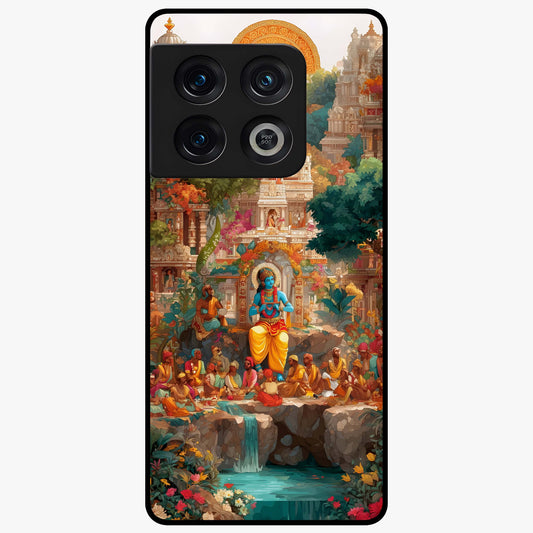 Sacred Sunlight Gods Glass Case showing flat back view with divine sunlight themed artwork and glossy glass finish.
