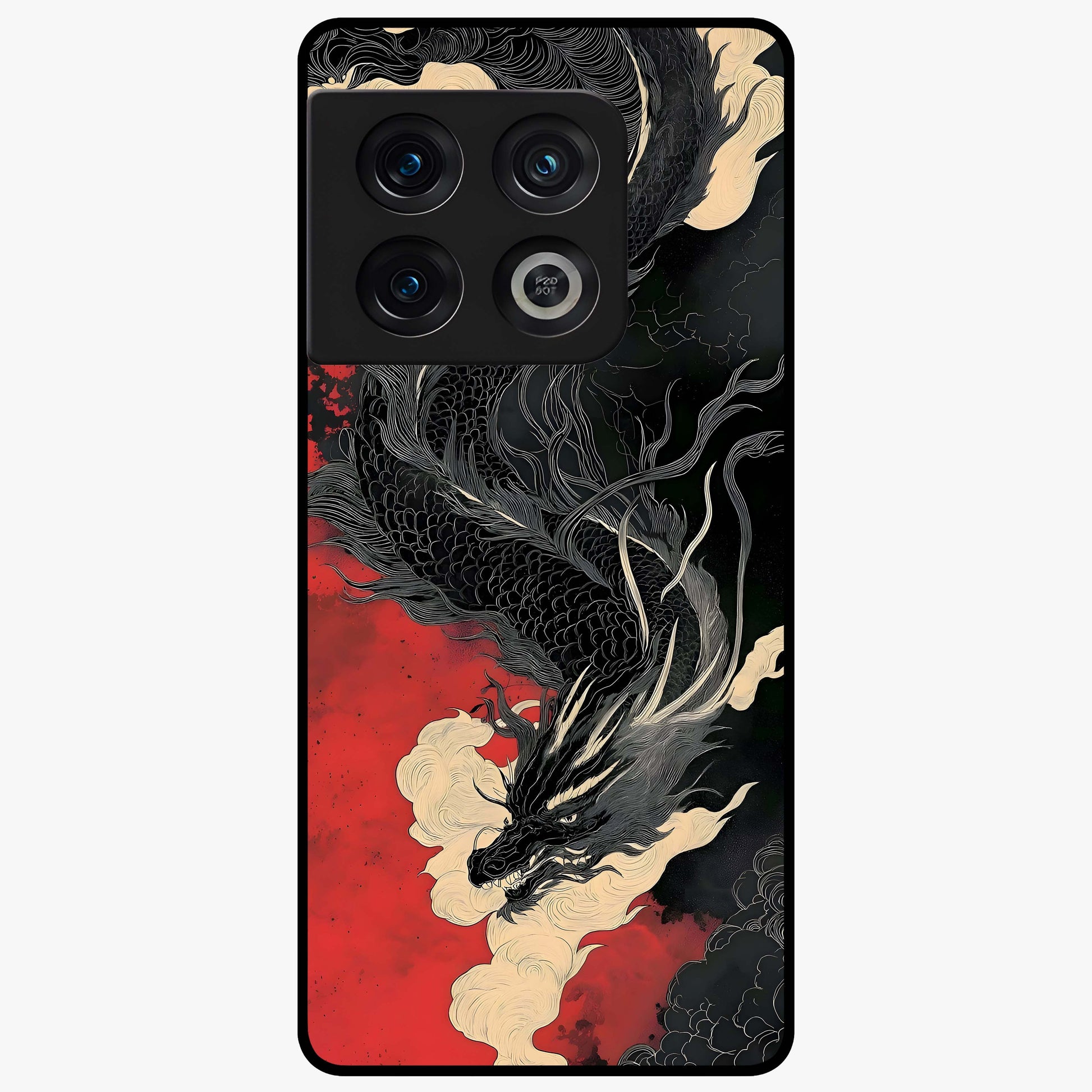 Shadow Dragon Fury Glass Case showing flat back view with fierce dragon artwork and glossy glass finish.