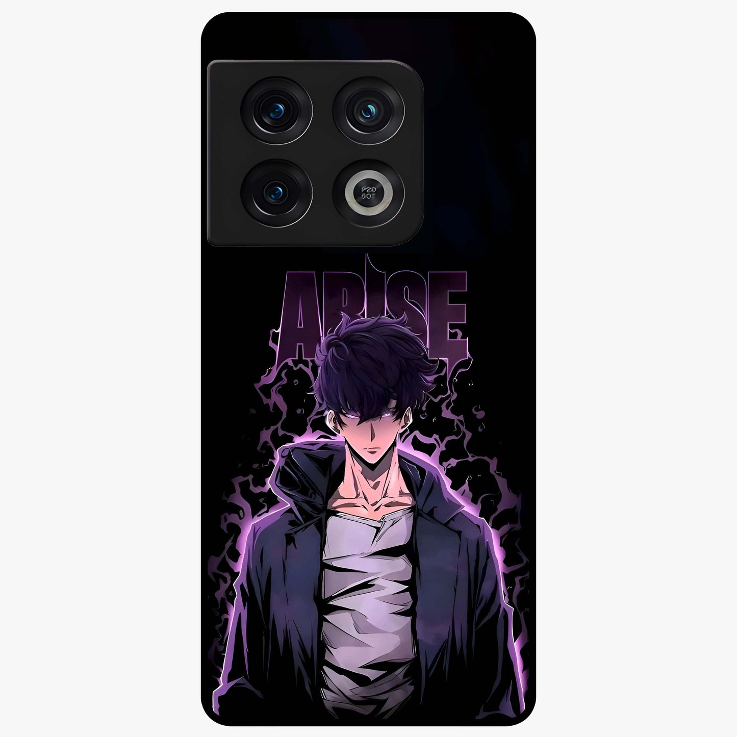Shadow Monarch Awakening Glass Case showing flat back view with powerful dark monarch themed artwork and glossy glass finish.