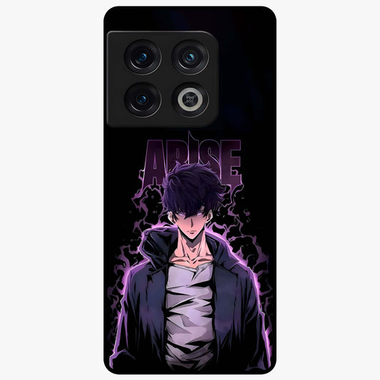 Shadow Monarch Awakening Glass Case showing flat back view with powerful dark monarch themed artwork and glossy glass finish.