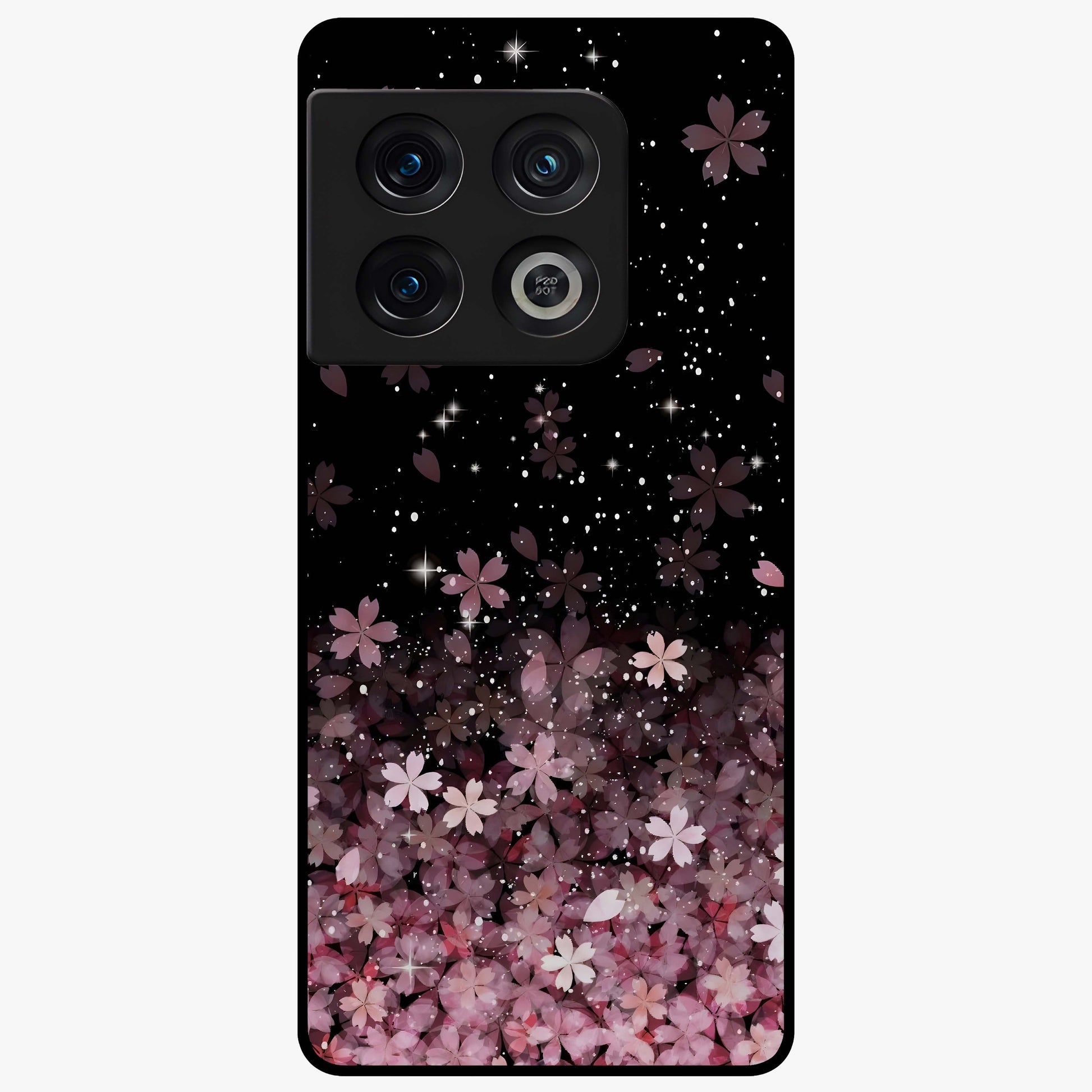 Small Starry Flowers Glass Case showing flat back view with delicate starry floral artwork and glossy glass finish.