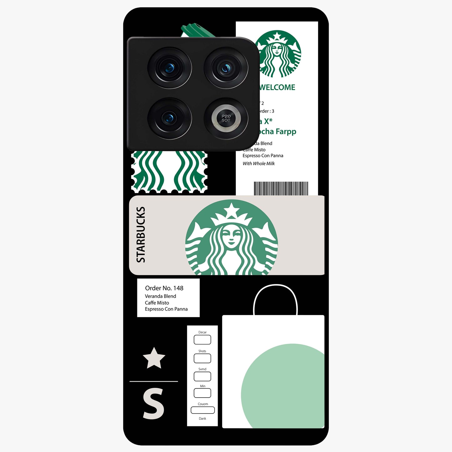 Starbucks Mocha Glass Case showing flat back view with coffee inspired artwork and glossy glass finish.
