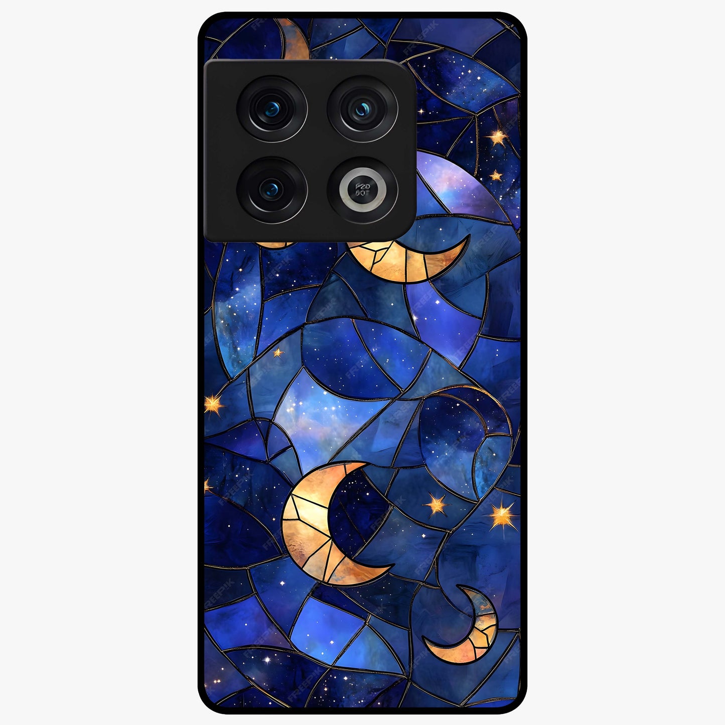 Starlit Sky Tapestry Glass Case showing flat back view with decorative starry sky tapestry artwork and glossy glass finish.