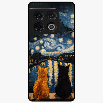 Starry River Cats Glass Case showing flat back view with cats by a starry river artwork and glossy glass finish.