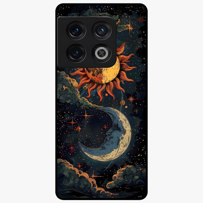 Sun And Moon Magic Design Glass Case showing flat back view with mystical sun and moon artwork and glossy glass finish.