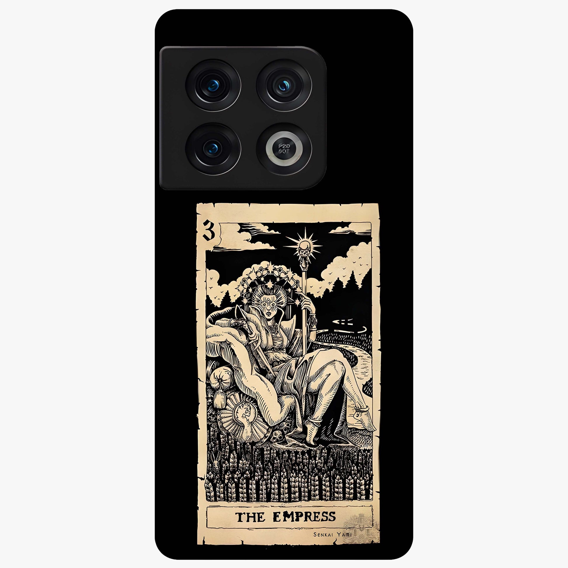 The Empress Glass Case showing flat back view with regal feminine artwork and glossy glass finish.