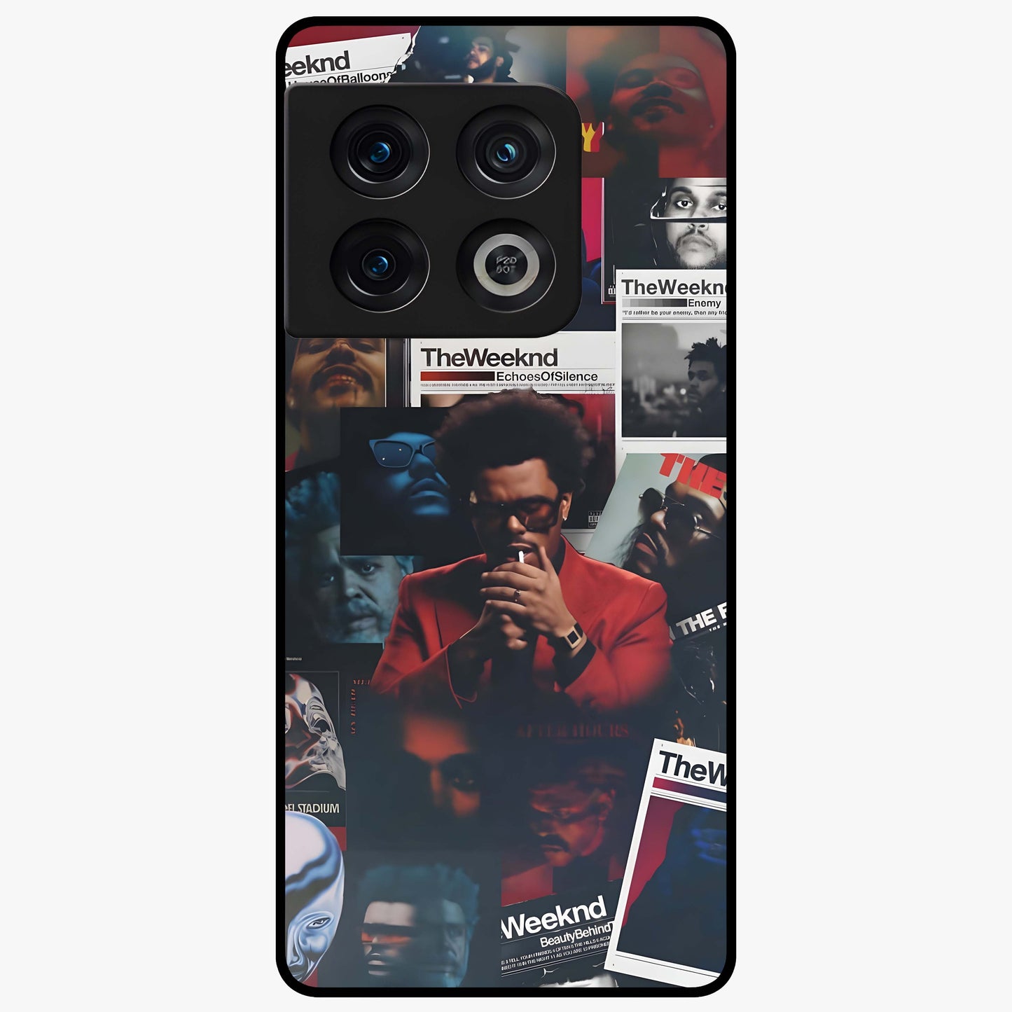 The Weeknd Glass Case showing flat back view with music inspired artistic portrait artwork and glossy glass finish.