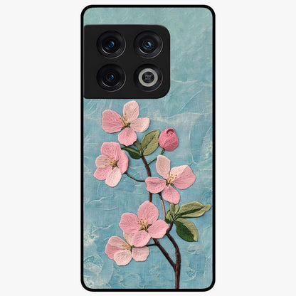 Threaded Blossom Breeze Glass Case showing flat back view with delicate blossom artwork and glossy glass finish.