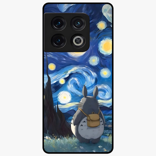 Totoro In Van Gogh Art Glass Case showing flat back view with whimsical character artwork inspired by Van Gogh style and glossy glass finish.