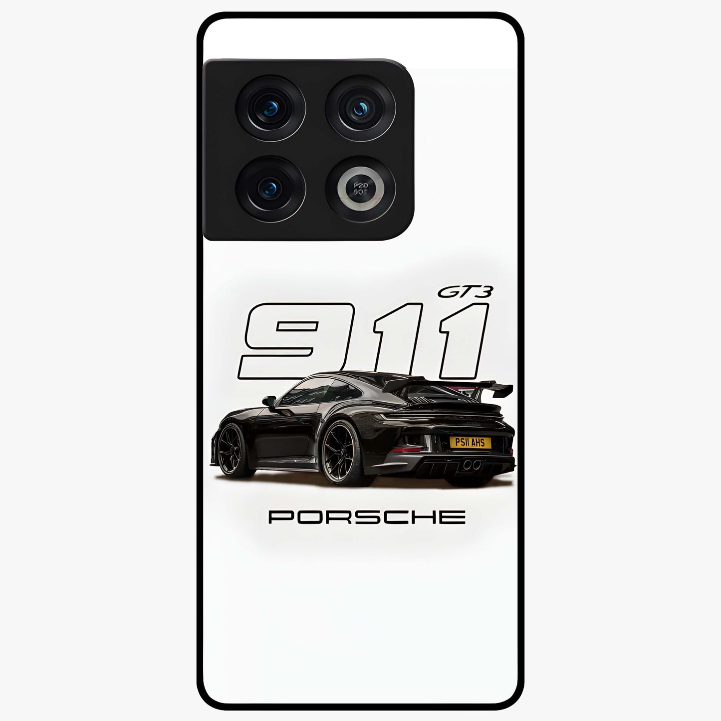 Turbo Legacy Icon Glass Case showing flat back view with iconic sports car inspired artwork and glossy glass finish.