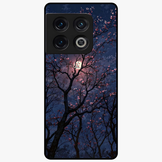 Twilight Sakura Serenade Glass Case showing flat back view with cherry blossom artwork at twilight and glossy glass finish.