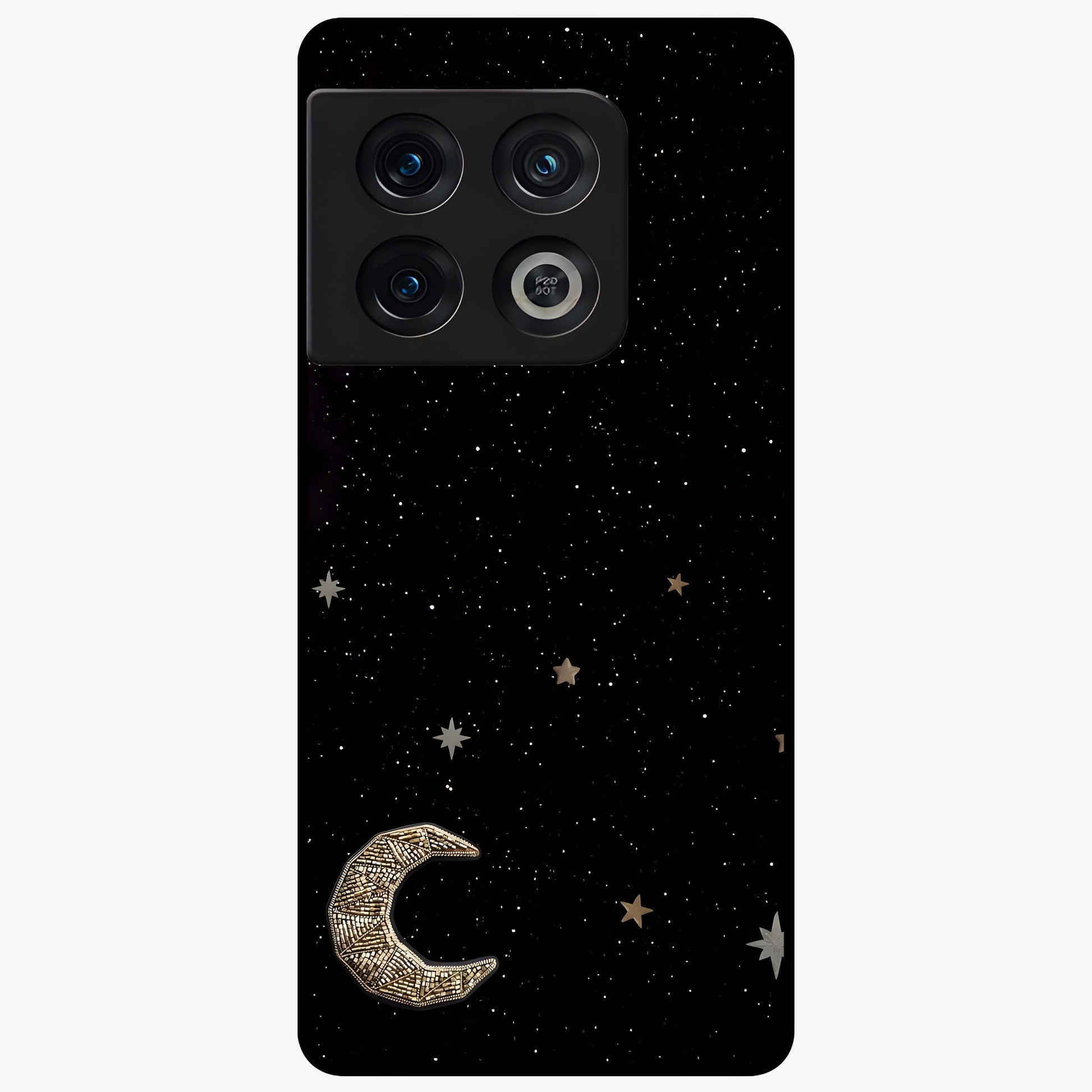 Twinkle Star With Half Moon Glass Case showing flat back view with star and half moon artwork and glossy glass finish.