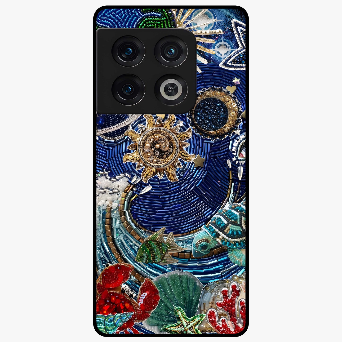 Universe Underwater Spark Glass Case showing flat back view with cosmic underwater themed artwork and glossy glass finish.