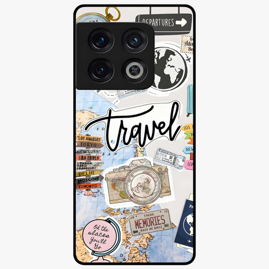 Wanderlust Journal Glass Case showing flat back view with travel inspired artwork and glossy glass finish.