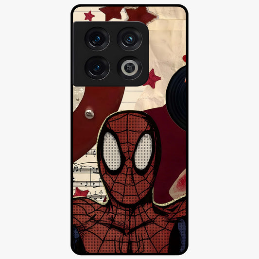 Web Warrior Vibes Glass Case showing flat back view with superhero inspired web themed artwork and glossy glass finish.