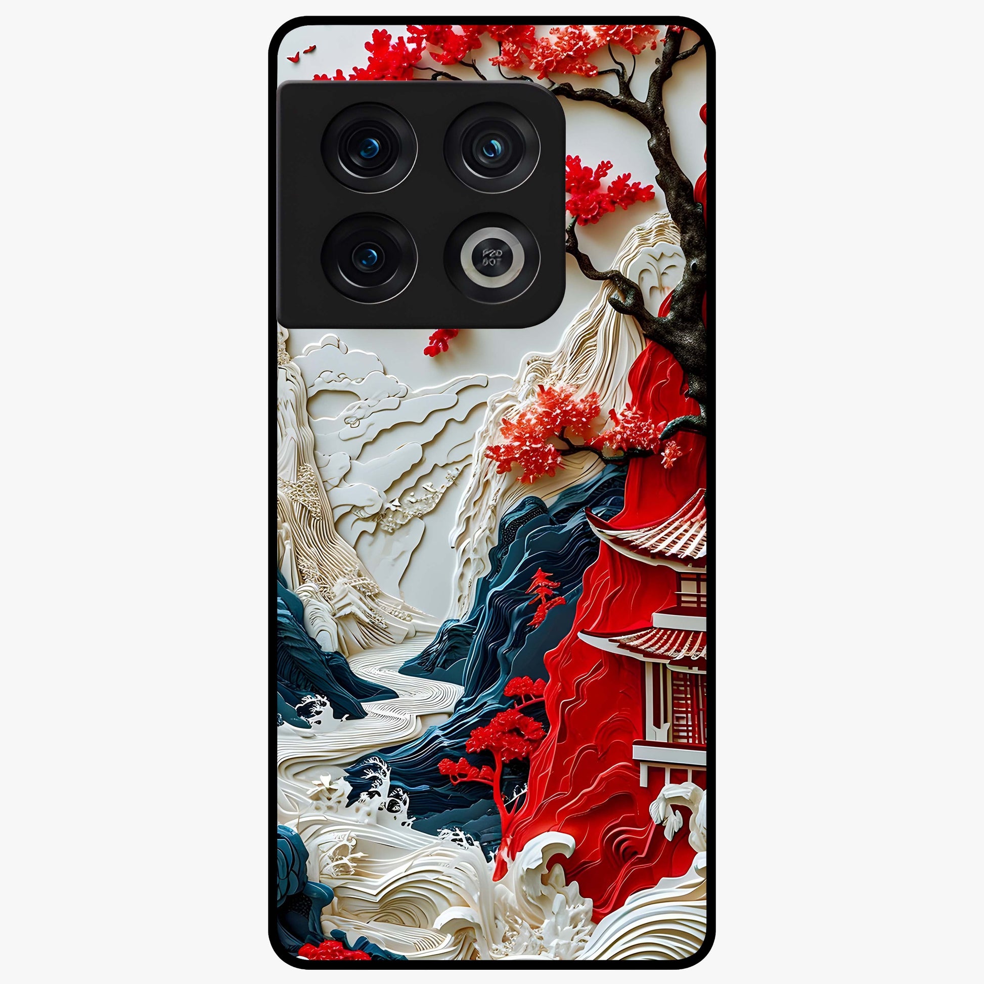 Whispers Of Sakura Waves Glass Case showing flat back view with cherry blossom wave artwork and glossy glass finish.