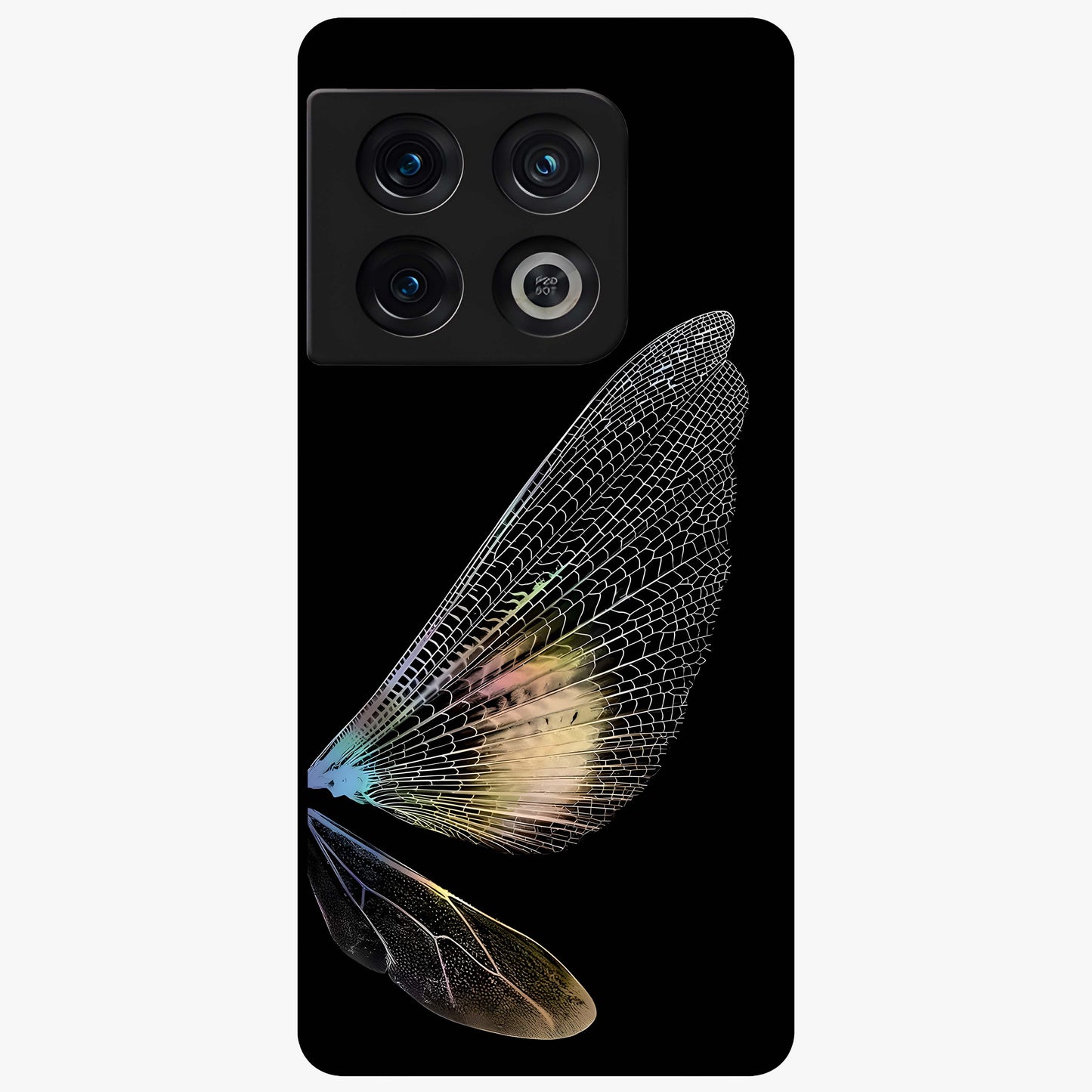 Whispers Of Wings Glass Case showing flat back view with graceful wing inspired artwork and glossy glass finish.