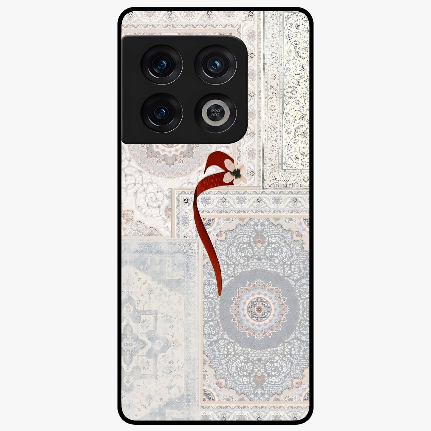 White Aesthetic Bow Glass Case showing flat back view with minimal bow artwork and glossy glass finish.