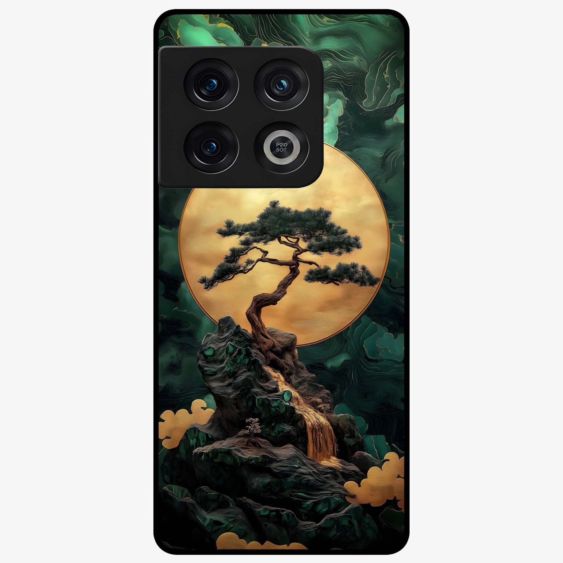 Zen Moon Rise Glass Case showing flat back view with calm moonrise artwork and glossy glass finish.