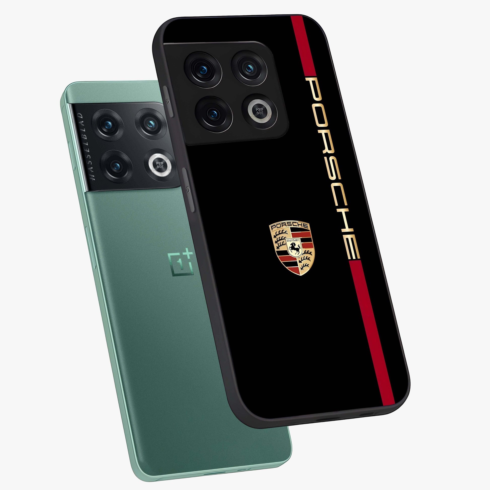 Black Minimal Porsche Glass Case displayed in angled mockup highlighting modern minimal car illustration and clean aesthetic design.