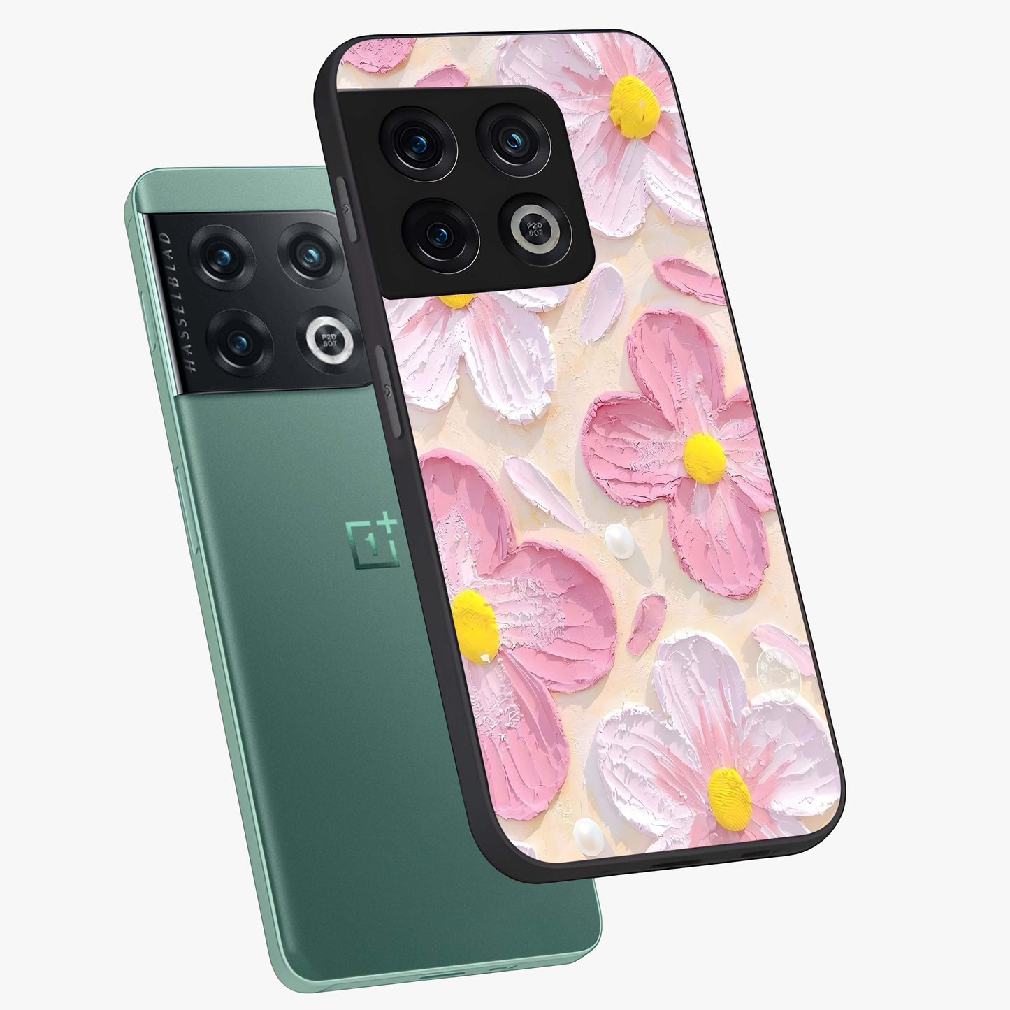 Blush Bloom Texture Glass Case displayed in angled mockup highlighting subtle bloom pattern with aesthetic pastel design.