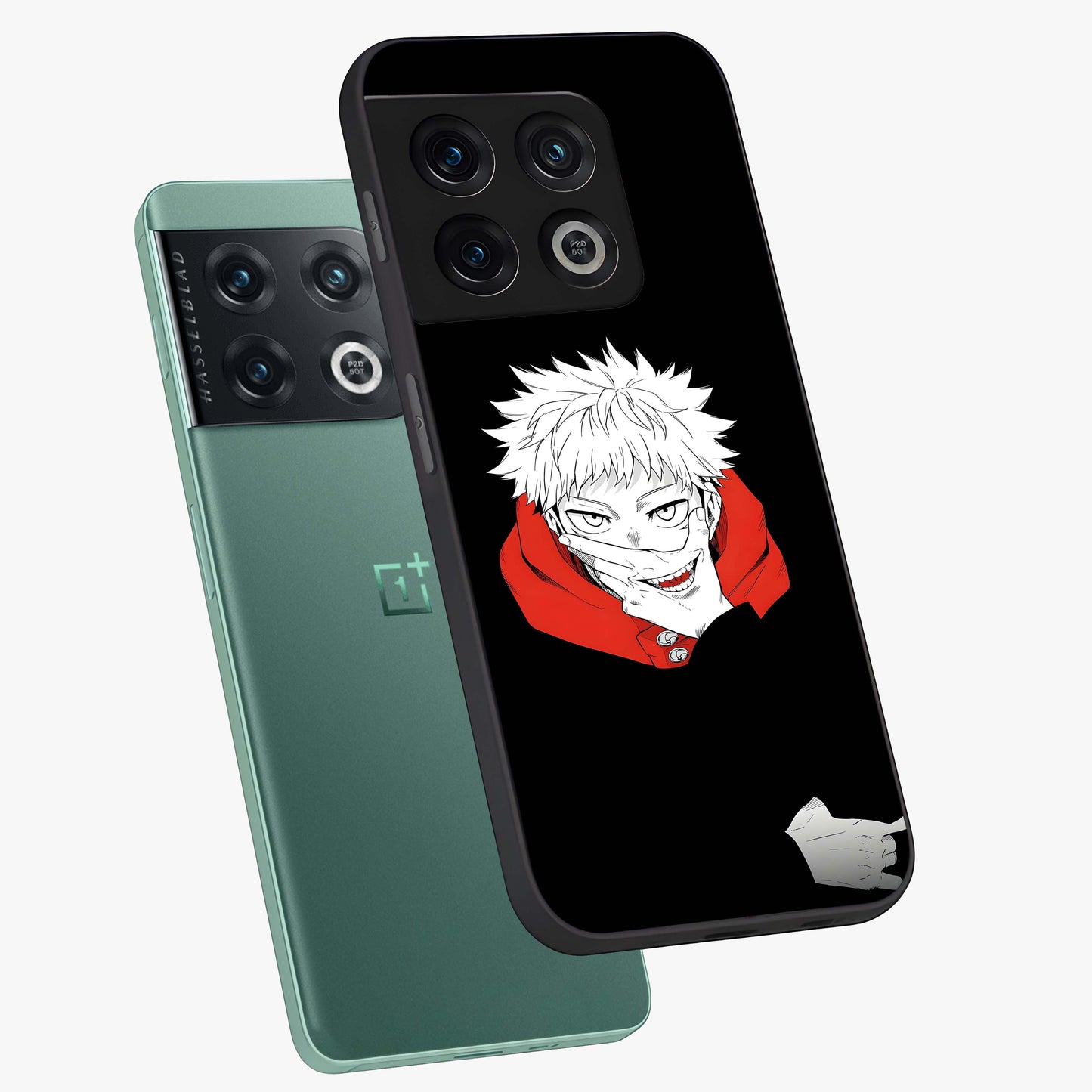 Crimson Chaos Smile Glass Case displayed in angled mockup highlighting edgy crimson smile design with graphic aesthetic.