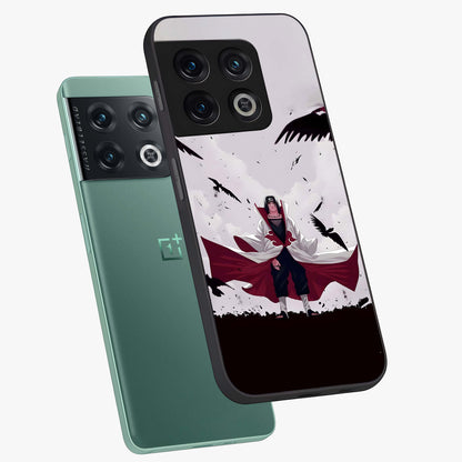 Crimson Crow Ascension Glass Case displayed in angled mockup highlighting powerful crow illustration with dark crimson aesthetic.