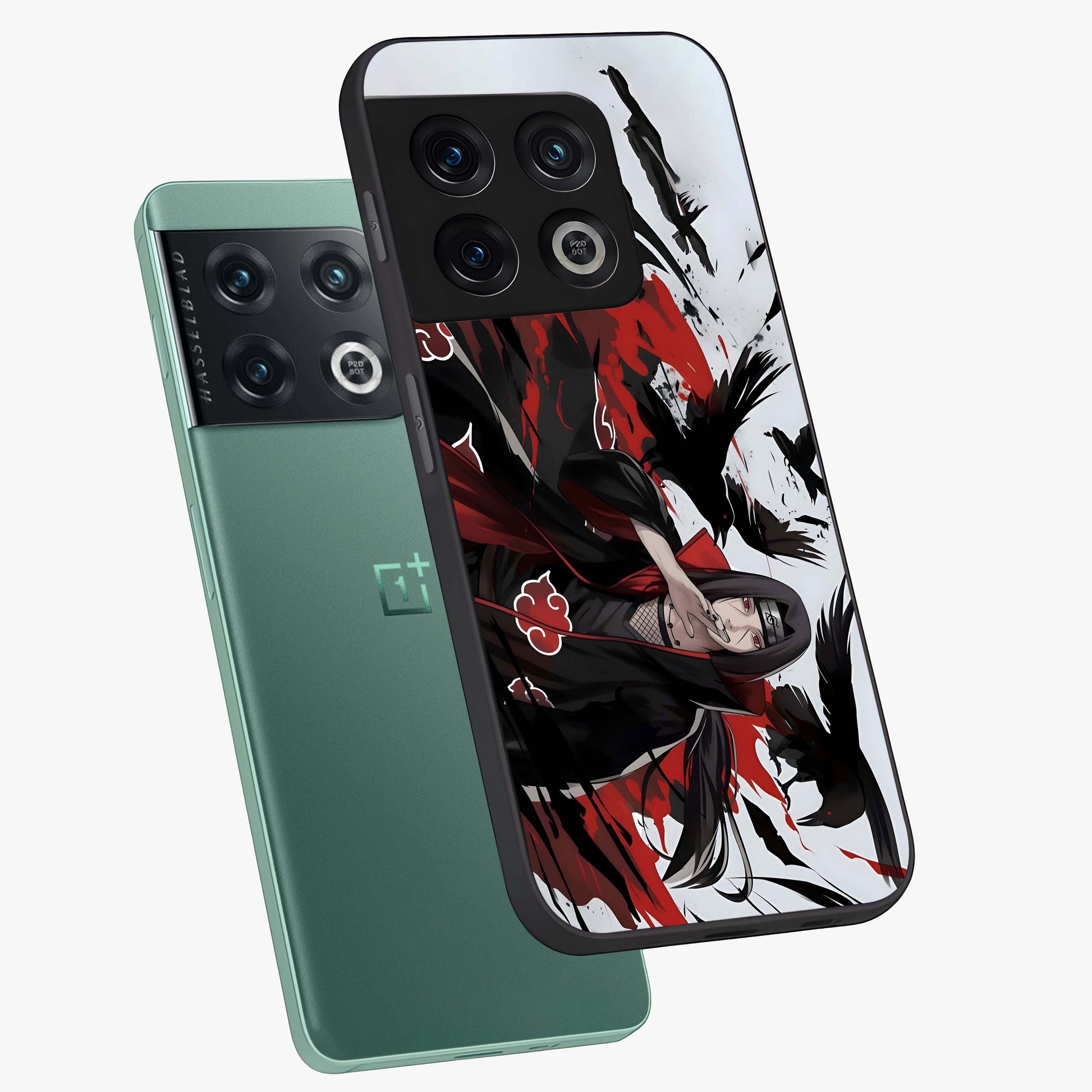 Crimson Crow Illusion Glass Case displayed in angled mockup highlighting mysterious crow graphic with dark aesthetic style.