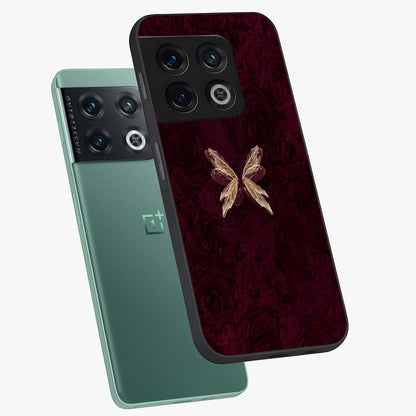 Crimson Fade Butterfly Glass Case displayed in angled mockup highlighting elegant butterfly design with crimson gradient aesthetic.