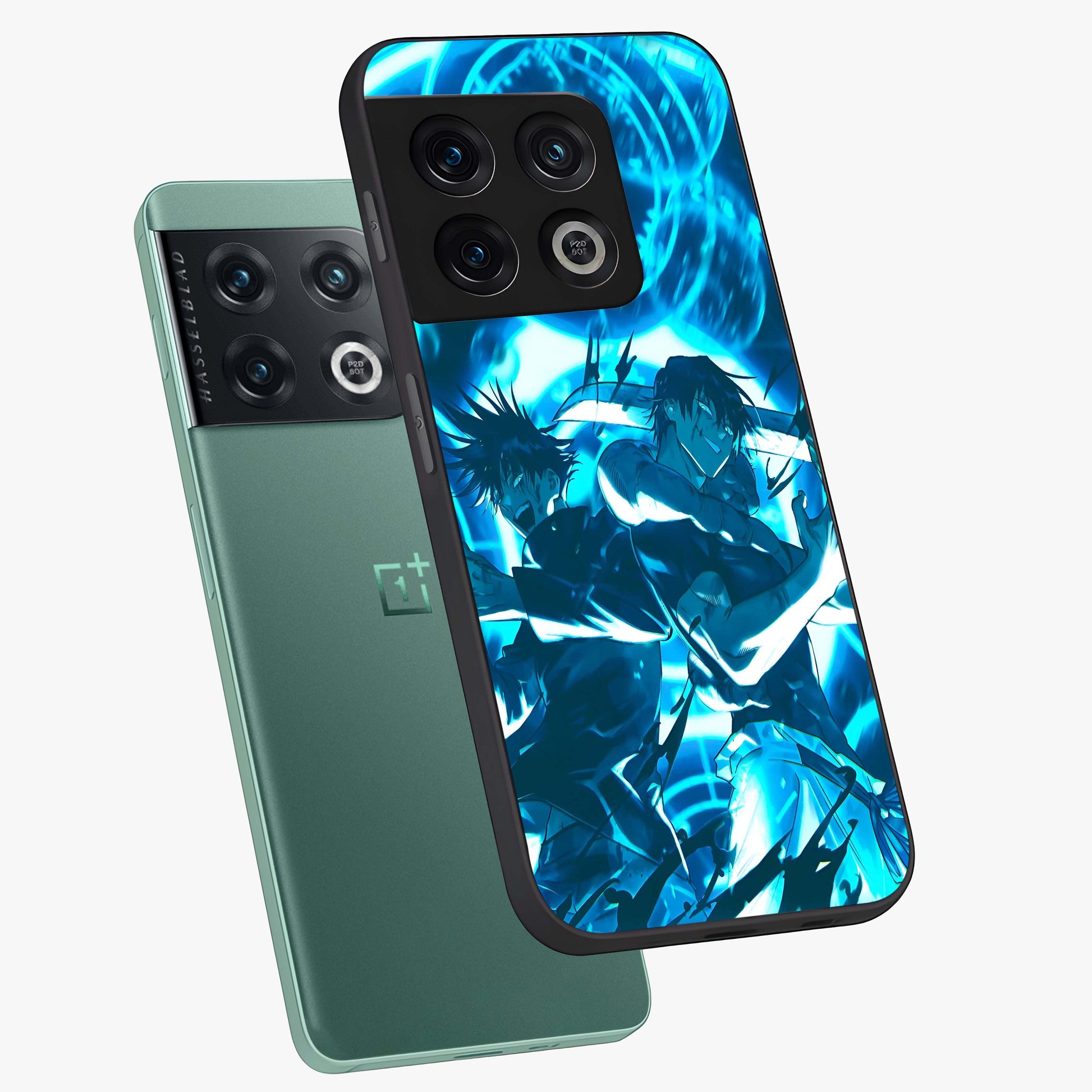 Cursed Energy Clash Glass Case displayed in angled mockup highlighting powerful battle inspired graphic with anime style aesthetic.
