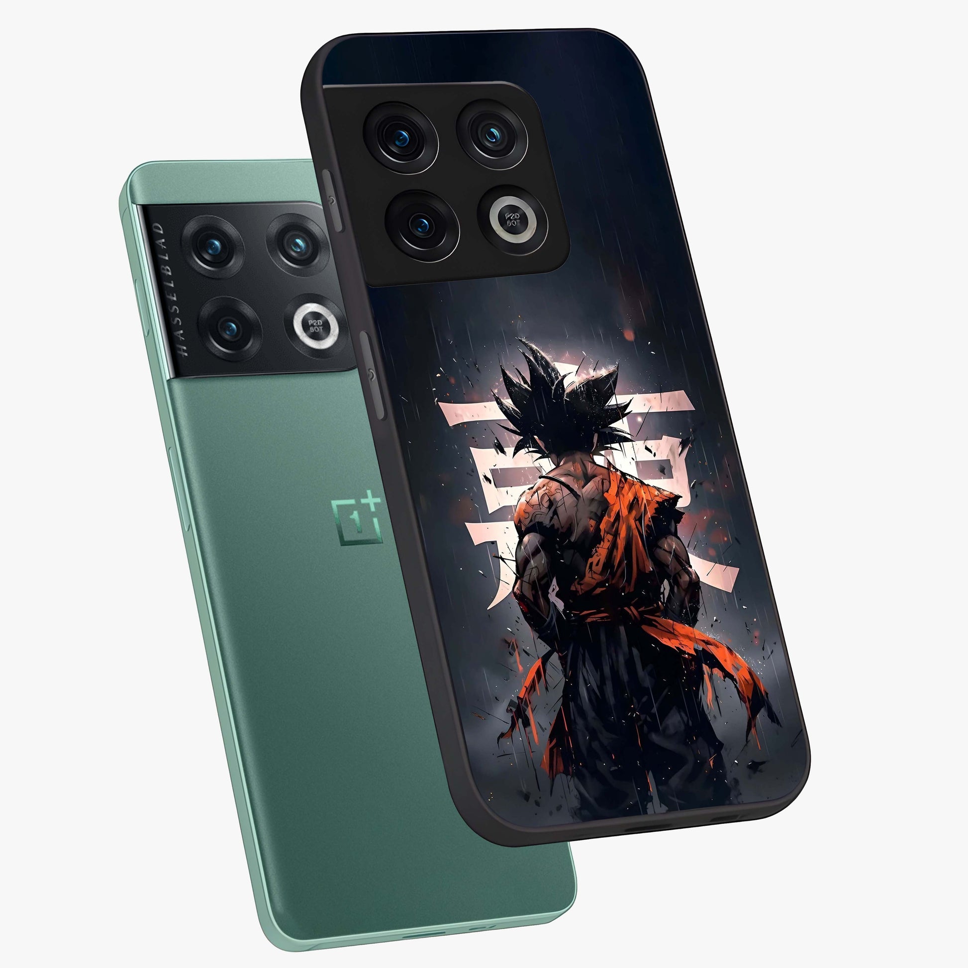 Dark Warrior In Rain Glass Case displayed in angled mockup highlighting dramatic warrior illustration with dark rain aesthetic.