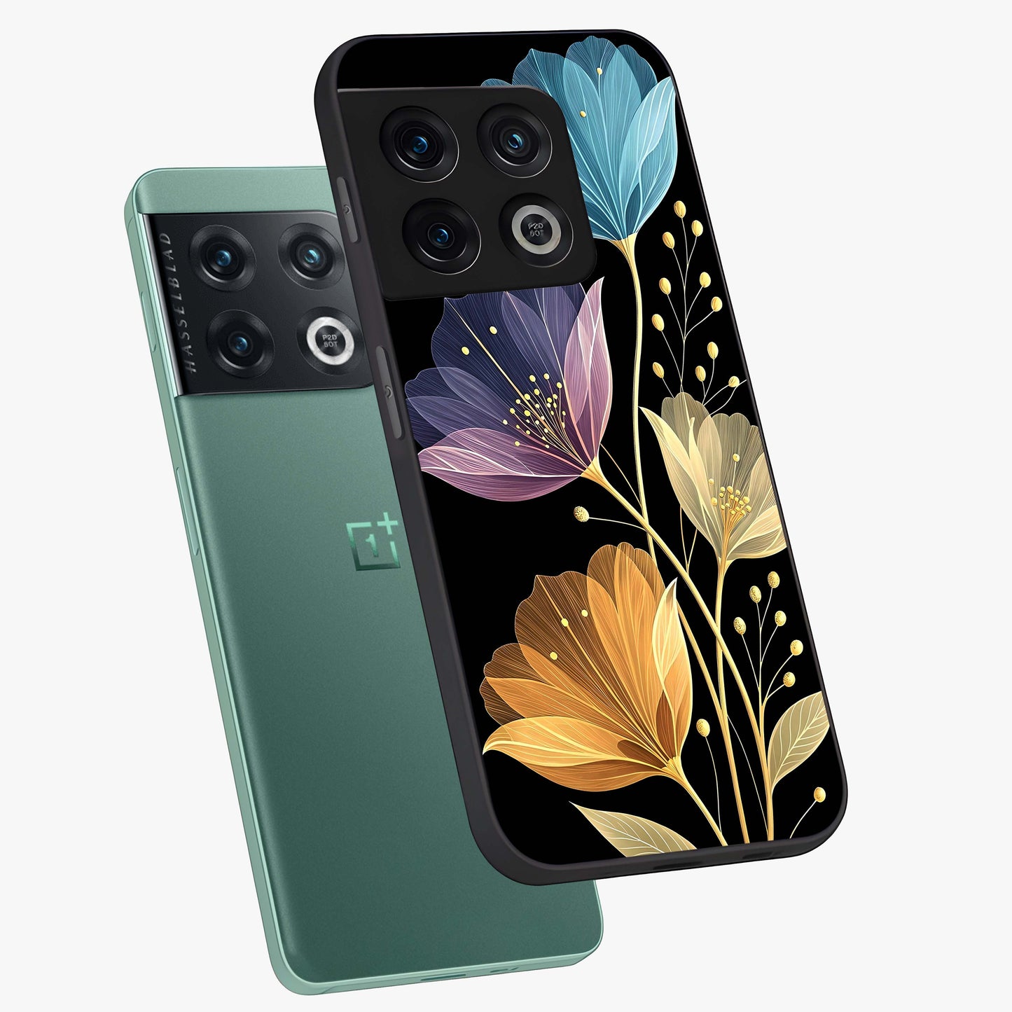 Delicate Multicolor Flowers Glass Case displayed in angled mockup highlighting colorful flower pattern with soft aesthetic style.